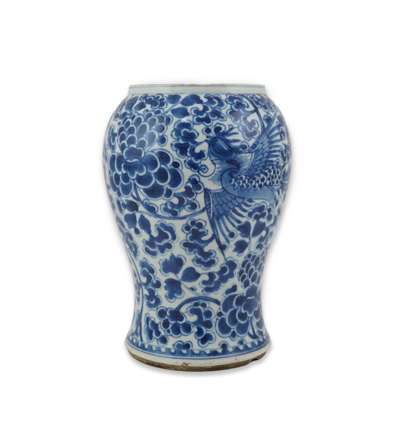 A Chinese blue and white ‘phoenix and peony’ baluster vase, Kangxi period